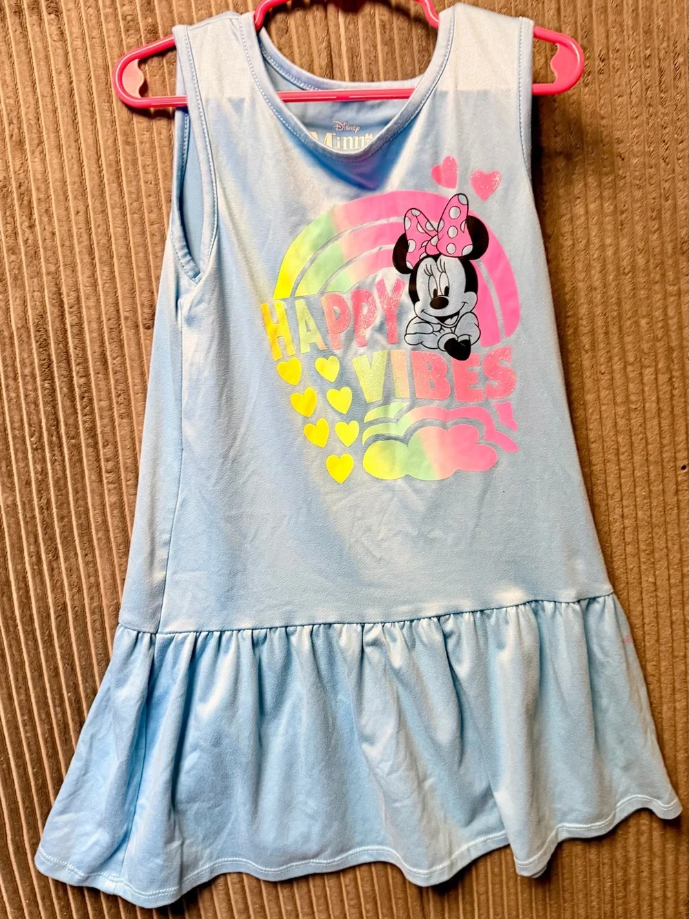 Disney Pastel Blue Minnie Mouse Rainbow Dress with Silver Accents